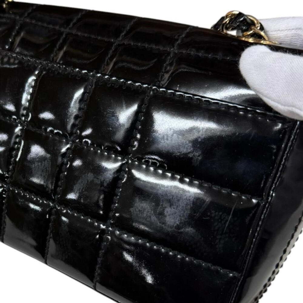 Chanel Chocolate Bar Shoulder Bag, Patent Leather, Black, Women's, CHANEL Chain - Picture 13 of 16